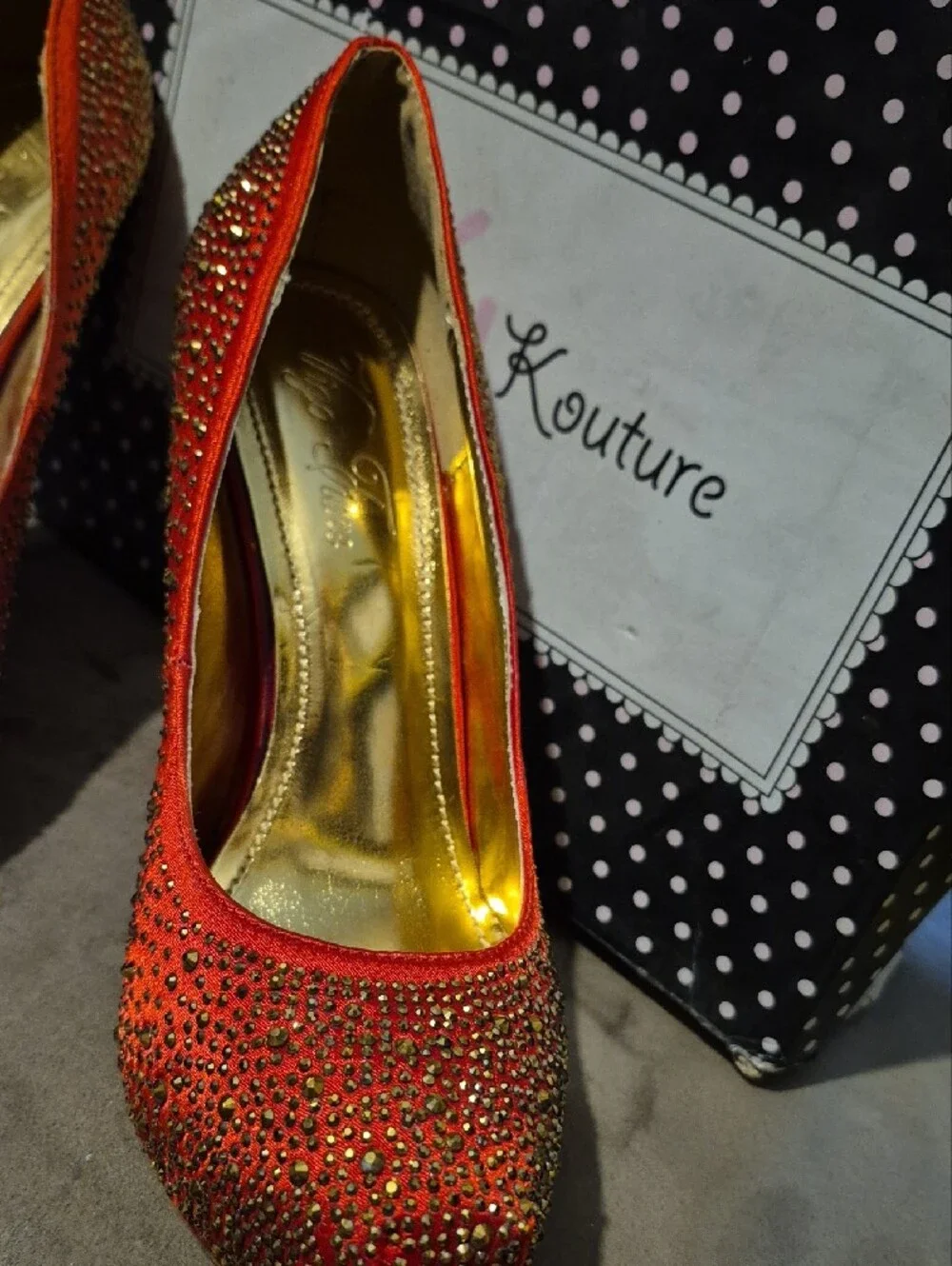 Red Crystal-Studded Platform Heels - Womens